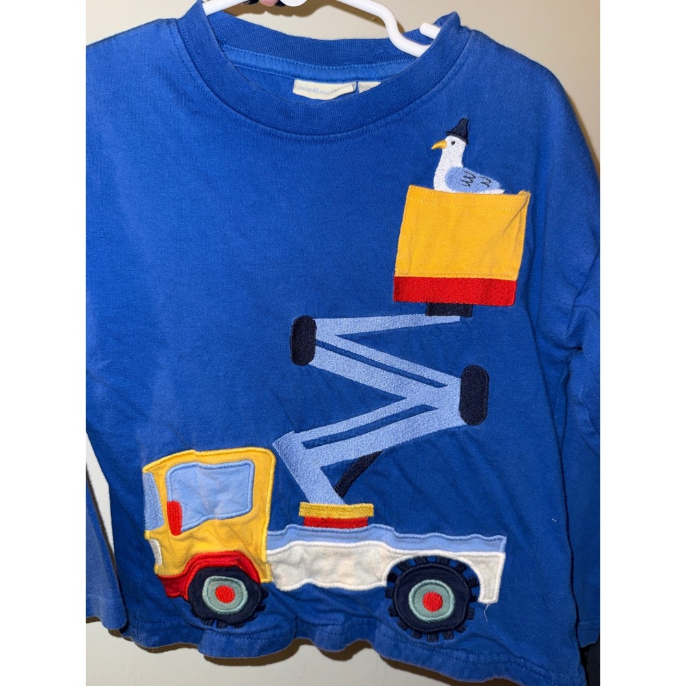 JoJo Maman Bebe Boys Blue Cherry Picker Truck Seagull Graphic Tee Shirt 3-4Y